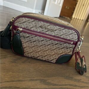 MZ Wallace Beige & Burgundy Crossbody Bag with Green Accents
